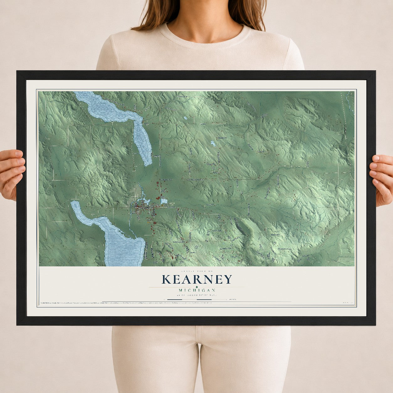 Map of Kearney, Michigan, 18 x 24 inch print in a black wood frame