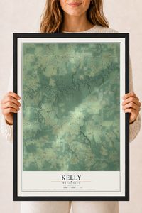 Map of Kelly, Wisconsin, 18 x 24 inch print in a black wood frame