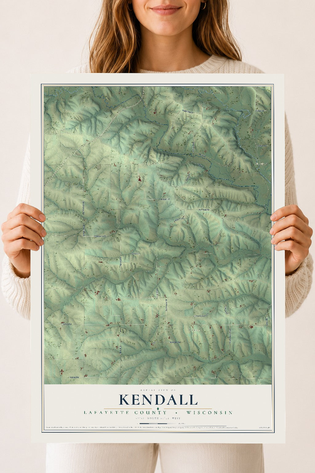 Map of Kendall, Lafayette County, Wisconsin, 18 x 24 inch unframed archival matte print