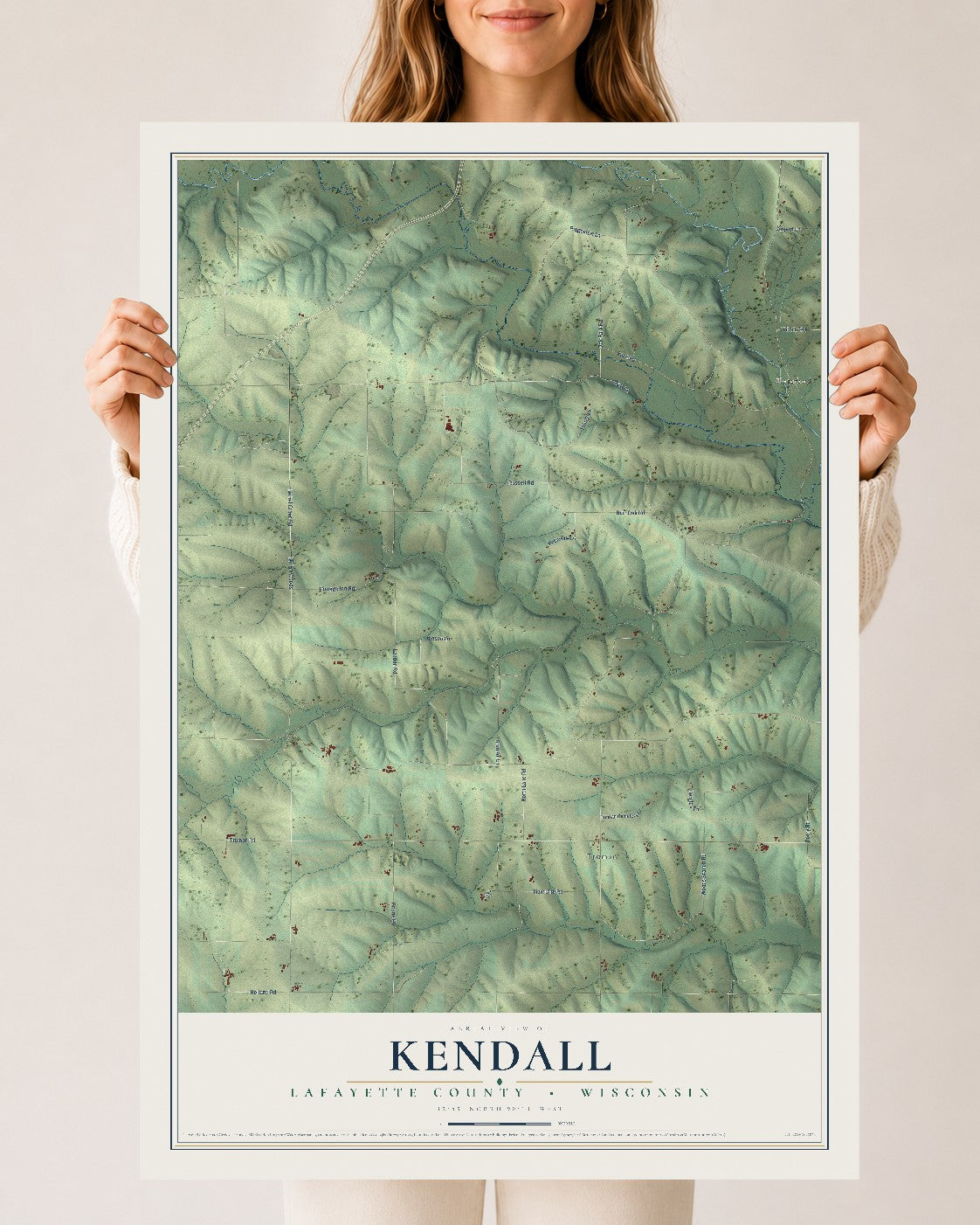 Map of Kendall, Lafayette County, Wisconsin, 24 x 36 inch unframed archival matte print