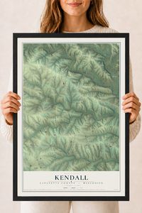 Map of Kendall, Lafayette County, Wisconsin, 18 x 24 inch print in a black wood frame