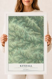 Map of Kendall, Lafayette County, Wisconsin, 18 x 24 inch print in a white wood frame