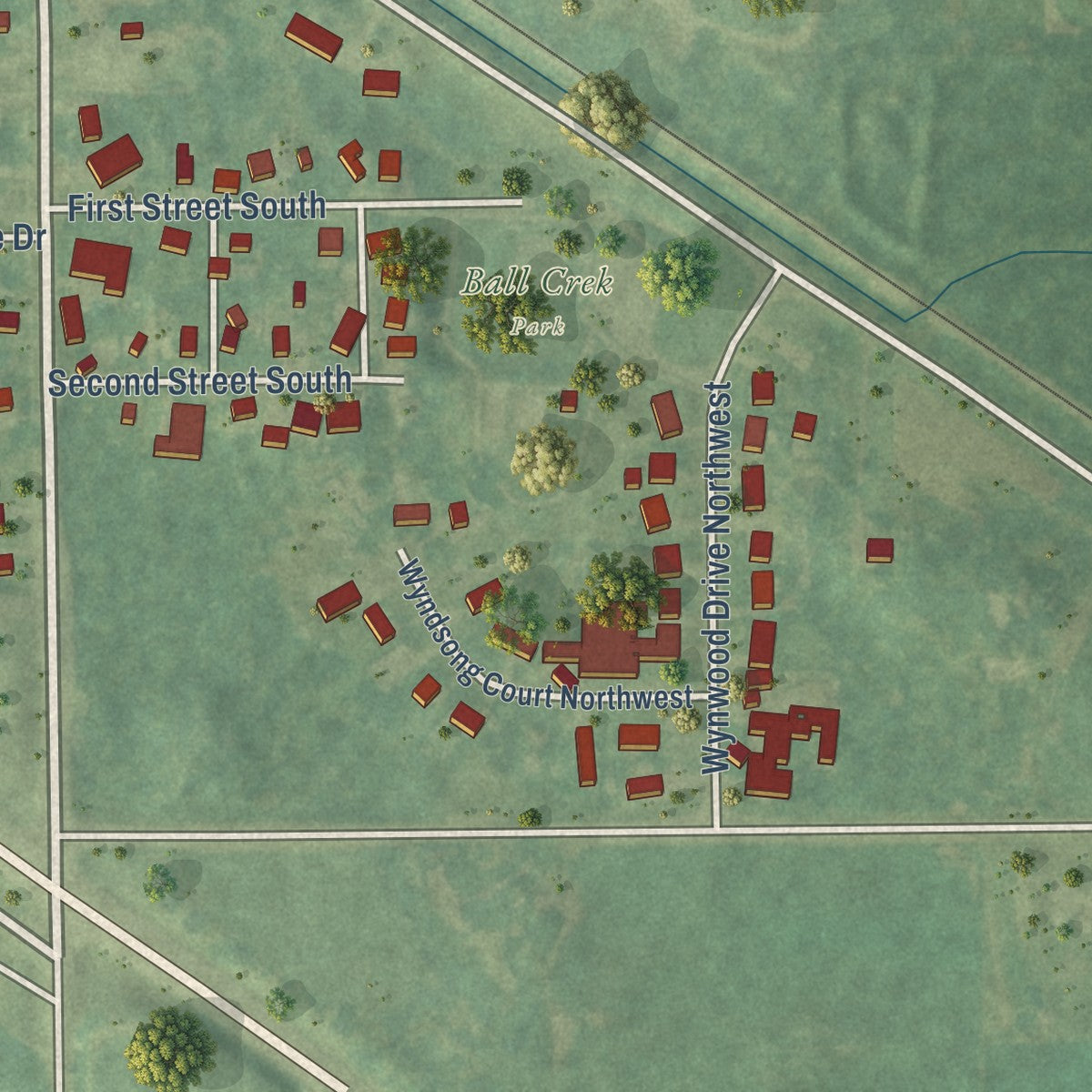 Second close-up of the map of Kent City, Michigan print showing more streets and buildings
