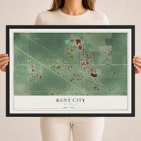 Map of Kent City, Michigan, 18 x 24 inch print in a black wood frame