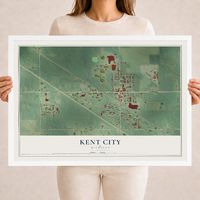 Map of Kent City, Michigan, 18 x 24 inch print in a white wood frame