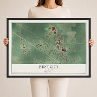 Map of Kent City, Michigan, 24 x 36 inch print in a black wood frame