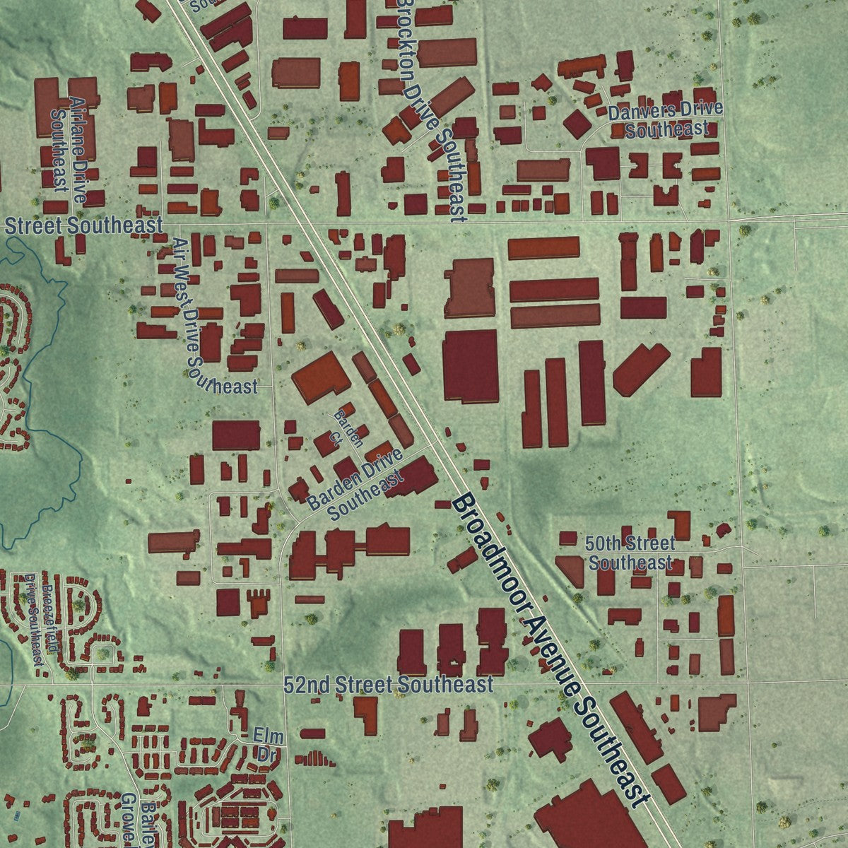 Second close-up of the map of Kentwood, Michigan print showing more streets and buildings