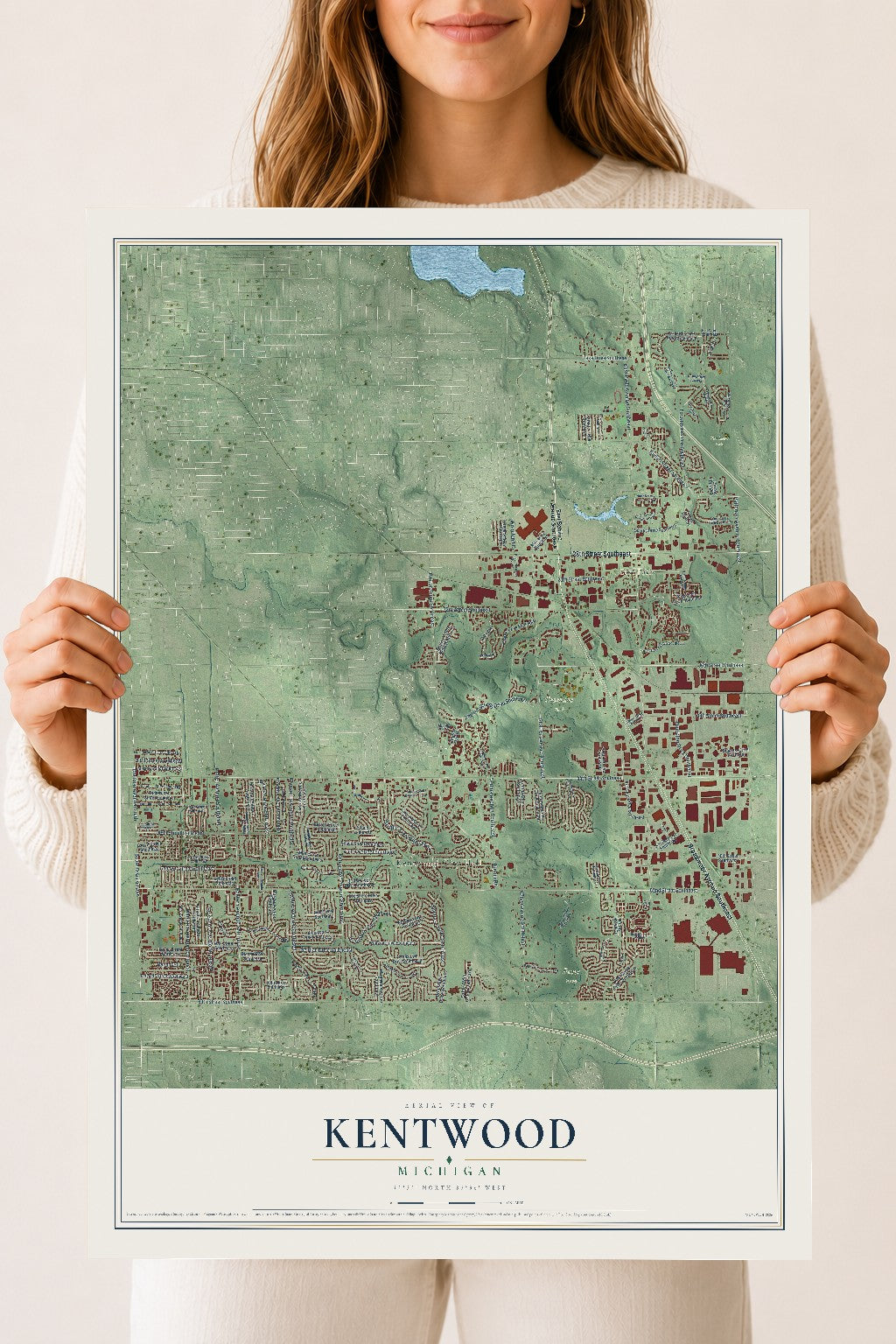 Map of Kentwood, Michigan, 18 x 24 inch unframed archival matte print
