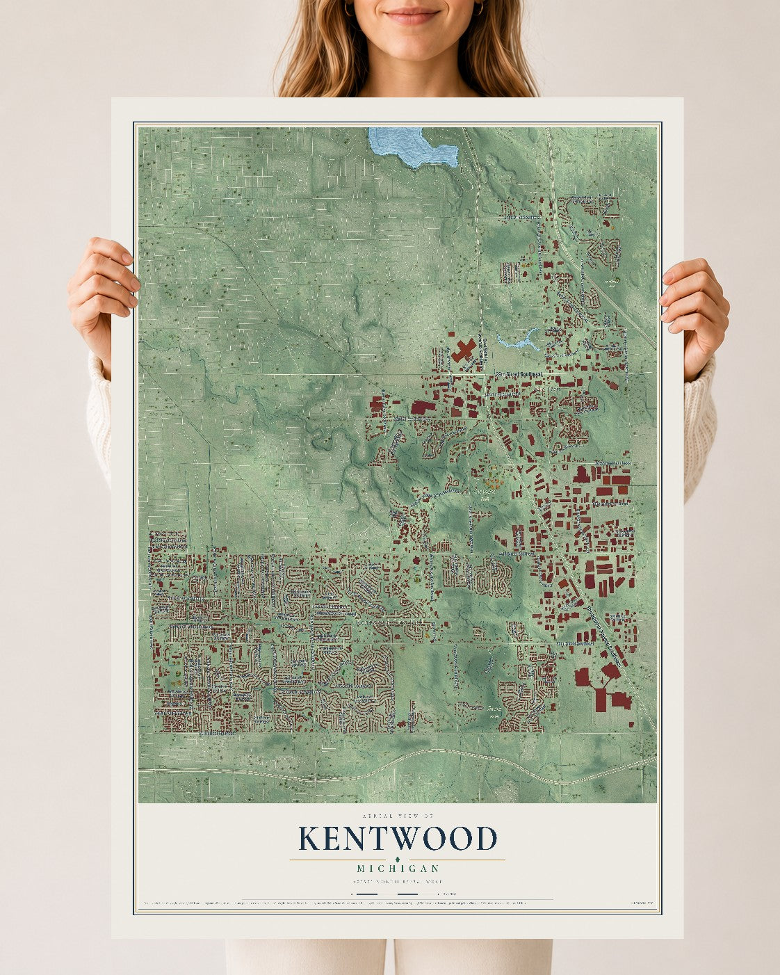 Map of Kentwood, Michigan, 24 x 36 inch unframed archival matte print