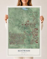 Map of Kentwood, Michigan, 24 x 36 inch unframed archival matte print