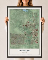 Map of Kentwood, Michigan, 24 x 36 inch print in a black wood frame