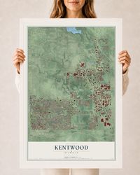 Map of Kentwood, Michigan, 24 x 36 inch print in a white wood frame