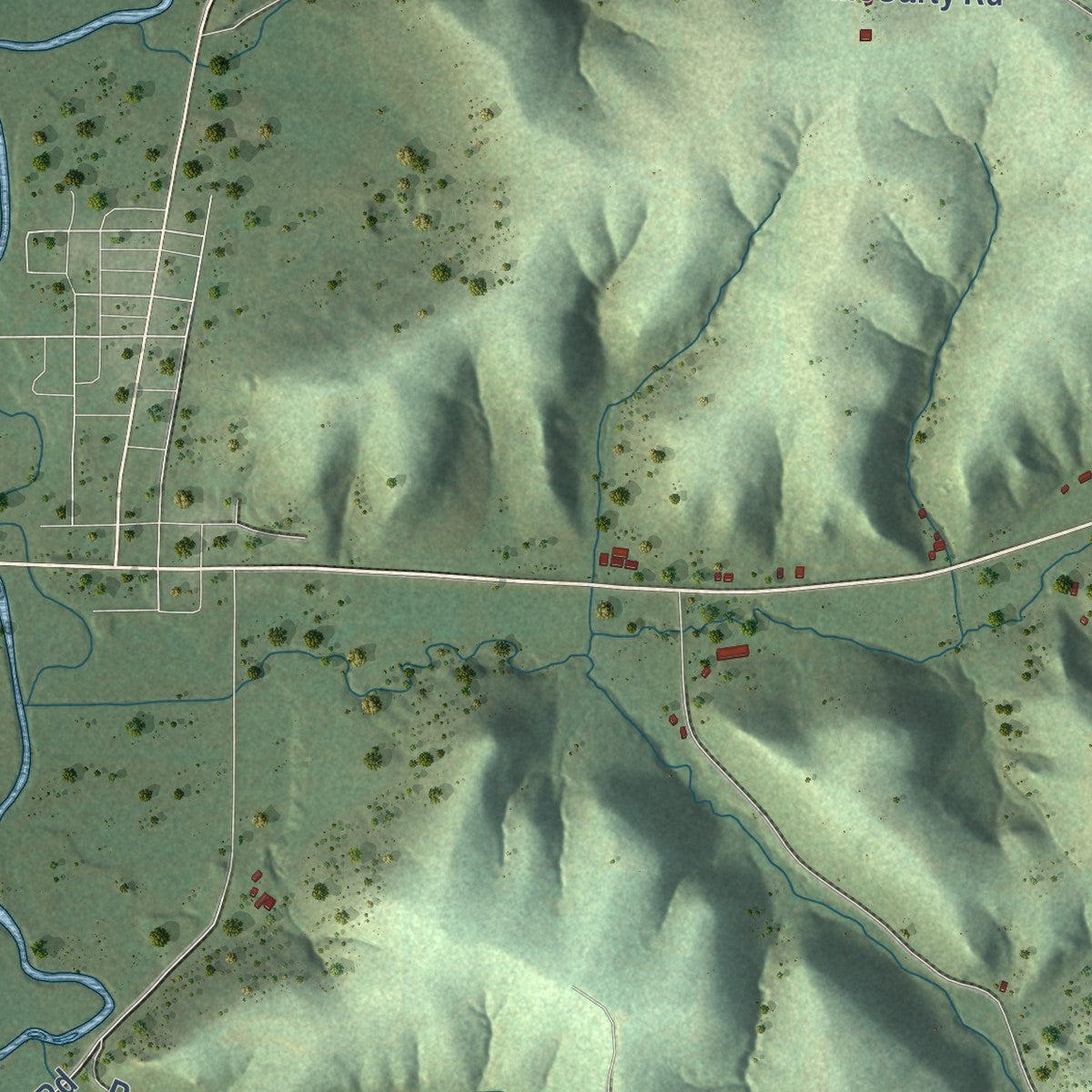 Second close-up of the map of Kickapoo, Wisconsin print showing more streets and buildings
