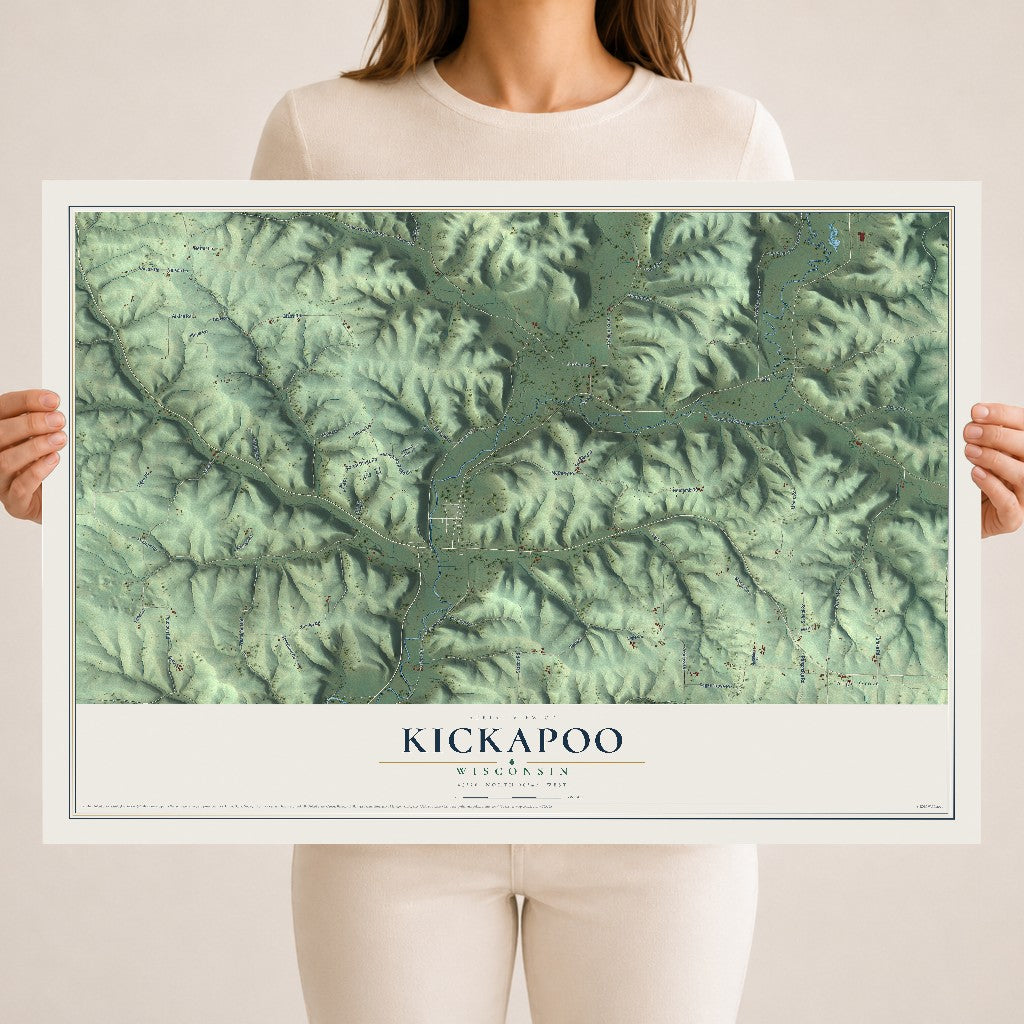 Map of Kickapoo, Wisconsin, 18 x 24 inch unframed archival matte print