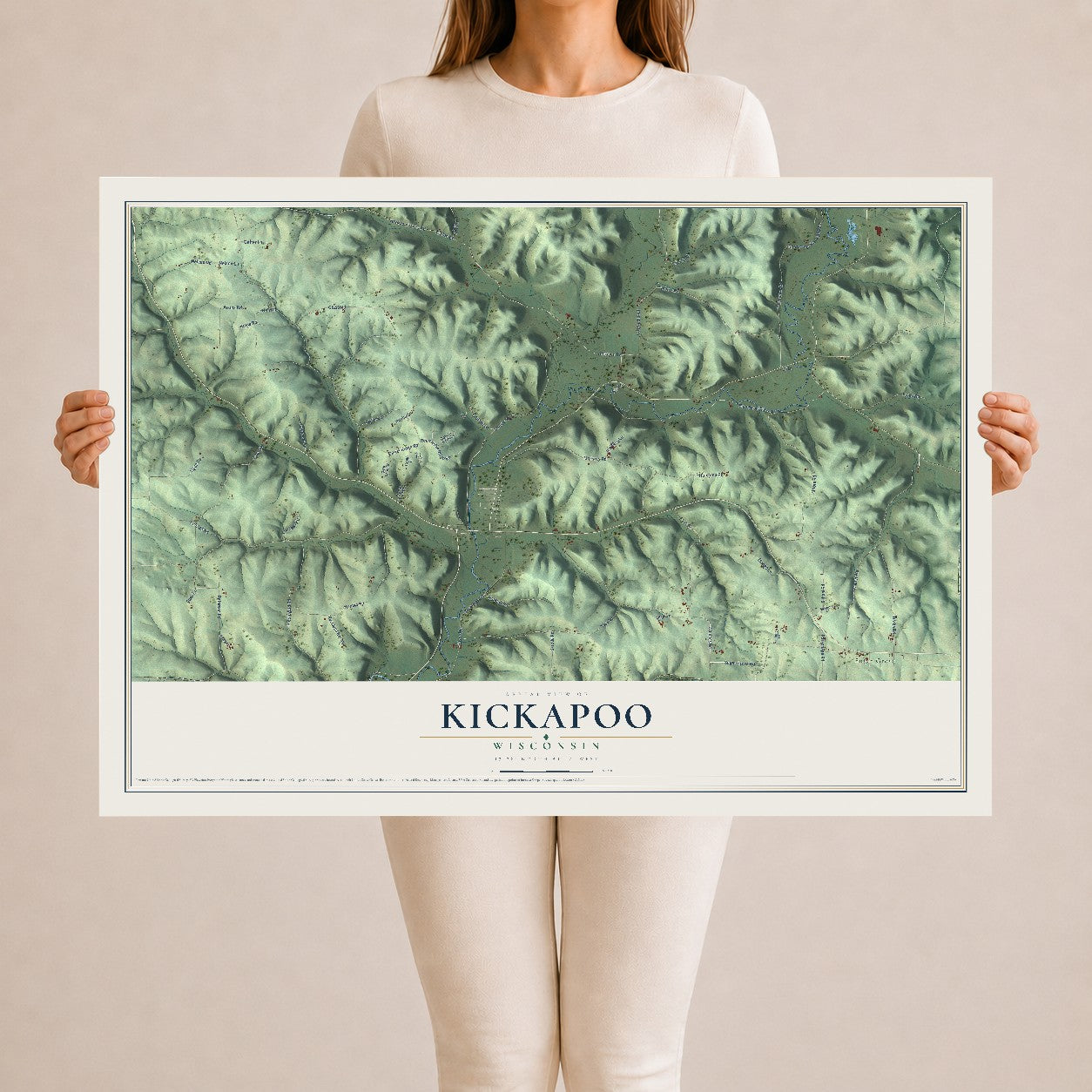 Map of Kickapoo, Wisconsin, 24 x 36 inch unframed archival matte print