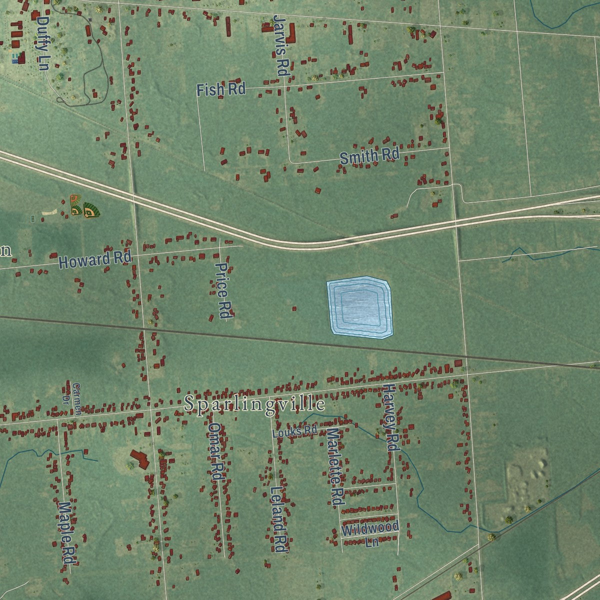 Close-up of the map of Kimball, Michigan print showing street and building detail