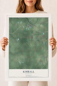 Map of Kimball, Michigan, 18 x 24 inch print in a white wood frame
