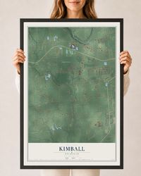 Map of Kimball, Michigan, 24 x 36 inch print in a black wood frame