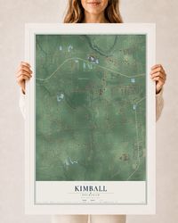 Map of Kimball, Michigan, 24 x 36 inch print in a white wood frame