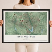 Map of Kings Park West, Virginia, 18 x 24 inch print in a black wood frame