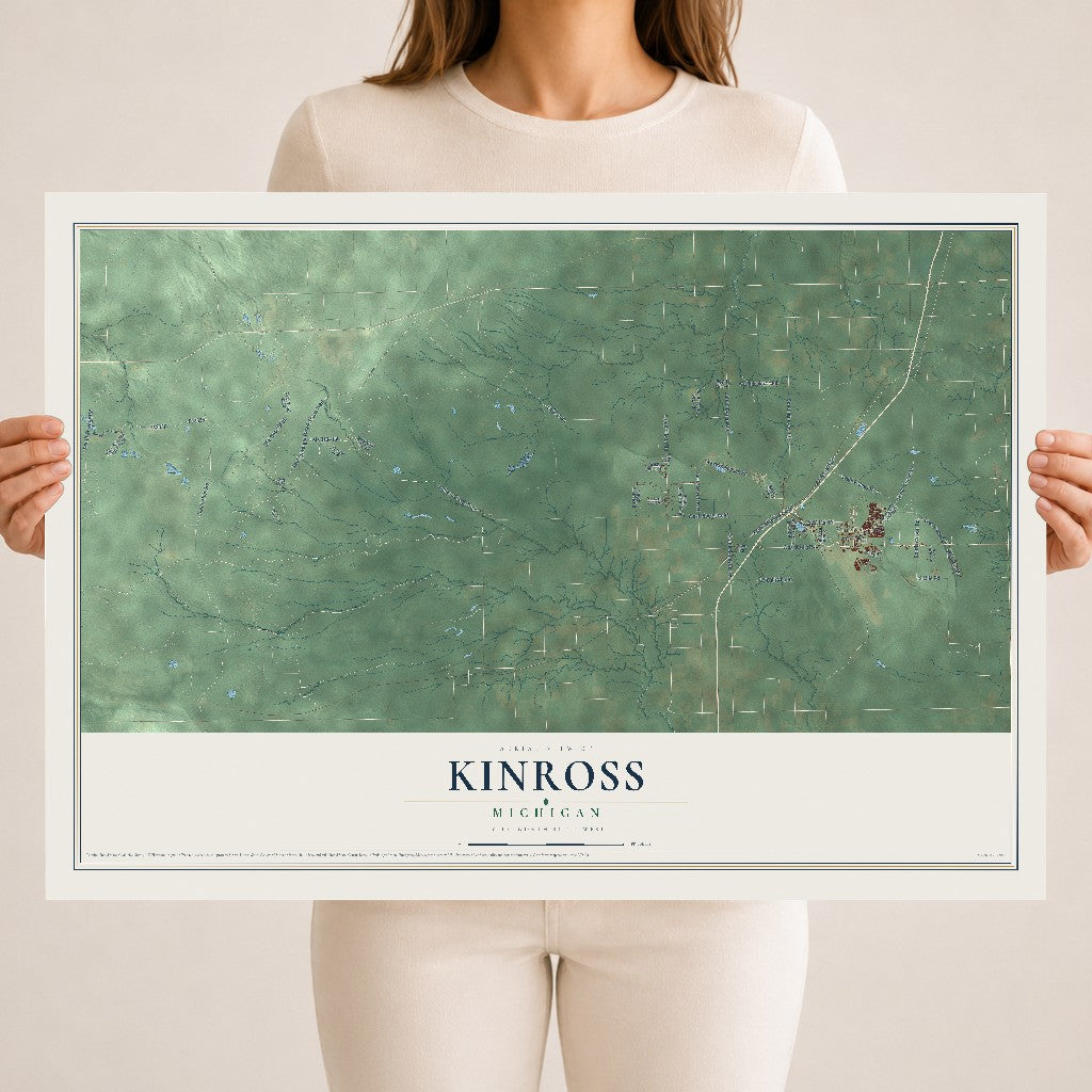 Map of Kinross, Michigan, 18 x 24 inch unframed archival matte print