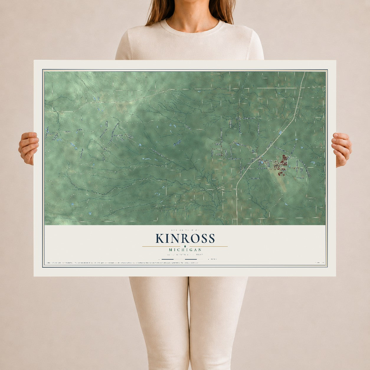 Map of Kinross, Michigan, 24 x 36 inch unframed archival matte print