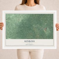 Map of Kinross, Michigan, 18 x 24 inch print in a white wood frame