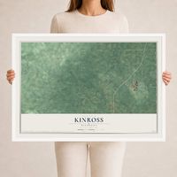 Map of Kinross, Michigan, 24 x 36 inch print in a white wood frame