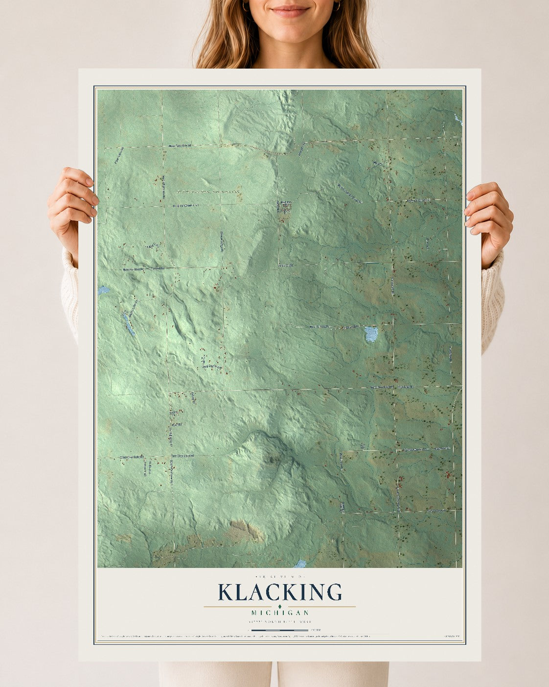 Map of Klacking, Michigan, 24 x 36 inch unframed archival matte print