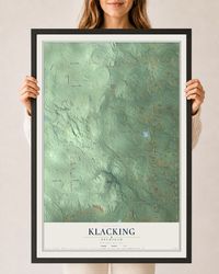 Map of Klacking, Michigan, 24 x 36 inch print in a black wood frame