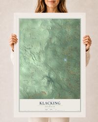 Map of Klacking, Michigan, 24 x 36 inch print in a white wood frame