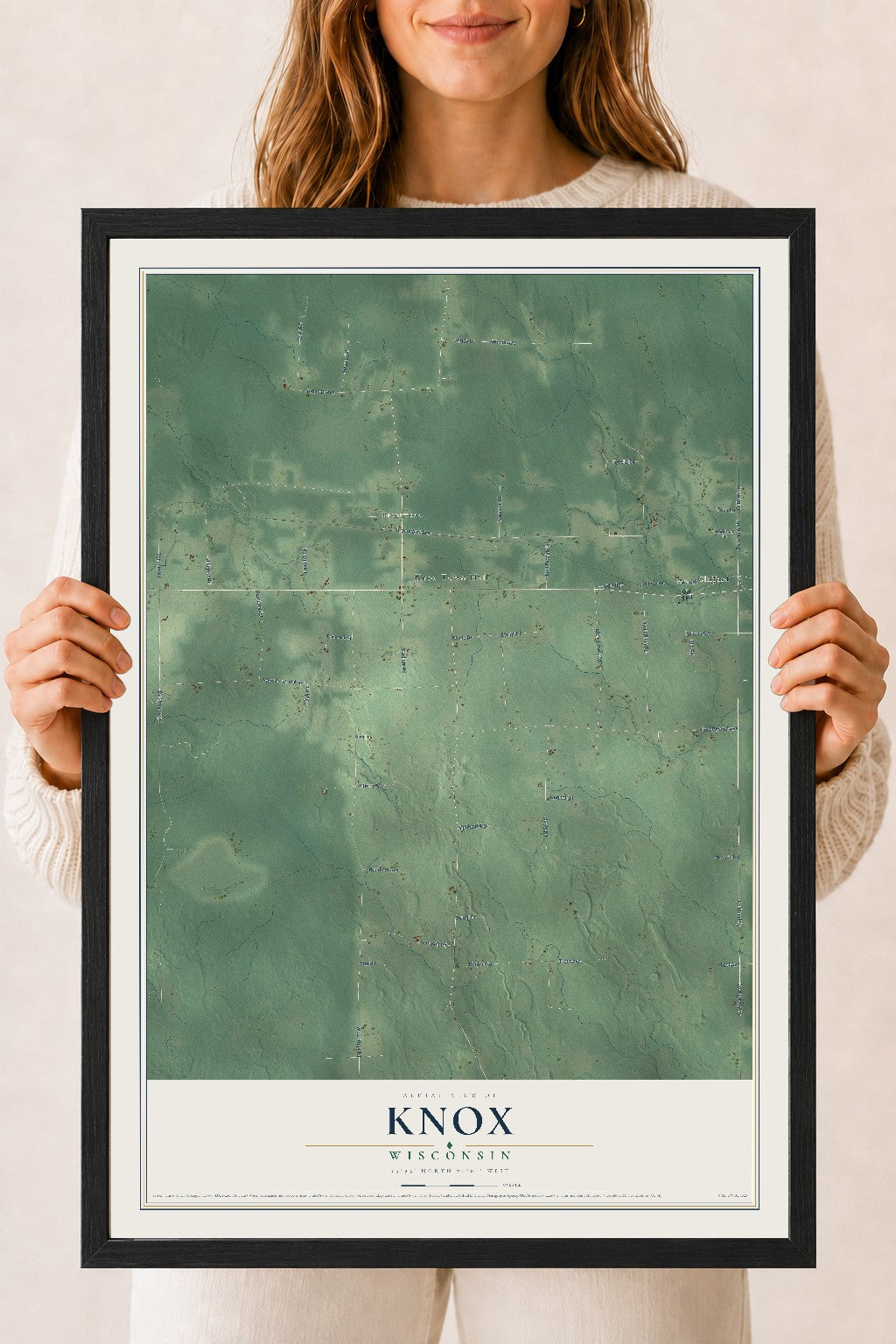 Map of Knox, Wisconsin, 18 x 24 inch print in a black wood frame