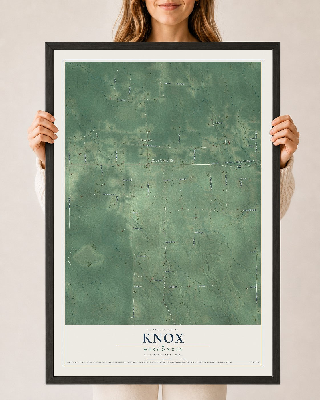 Map of Knox, Wisconsin, 24 x 36 inch print in a black wood frame