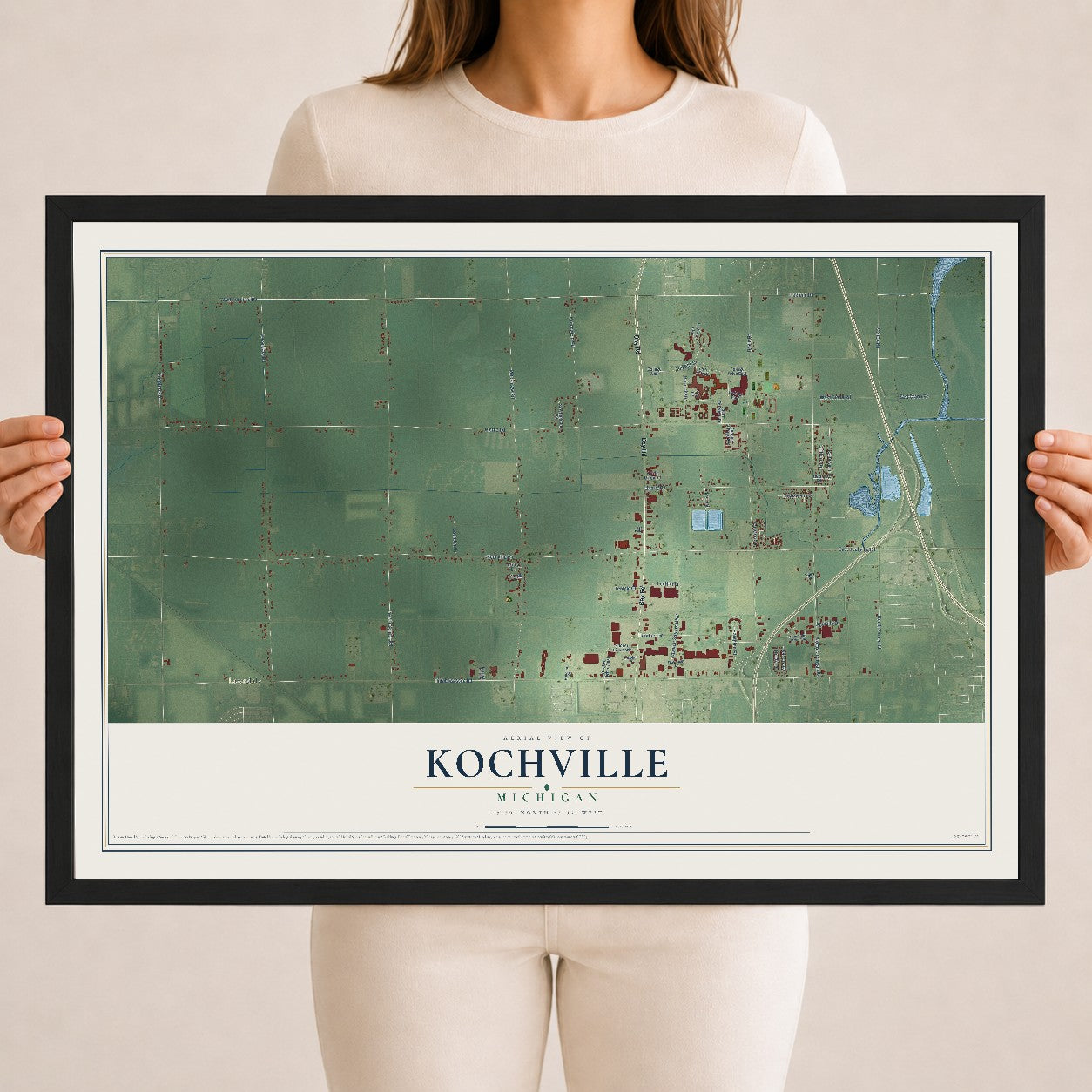 Map of Kochville, Michigan, 18 x 24 inch print in a black wood frame