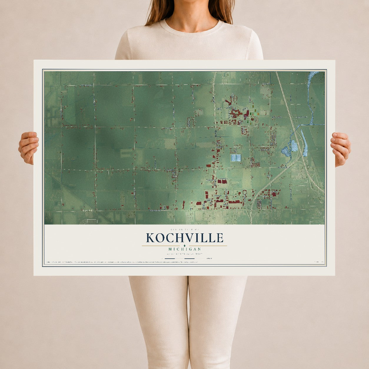 Map of Kochville, Michigan, 24 x 36 inch unframed archival matte print
