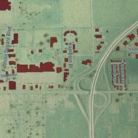 Close-up of the map of Kochville, Michigan print showing street and building detail