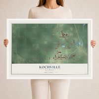 Map of Kochville, Michigan, 24 x 36 inch print in a white wood frame