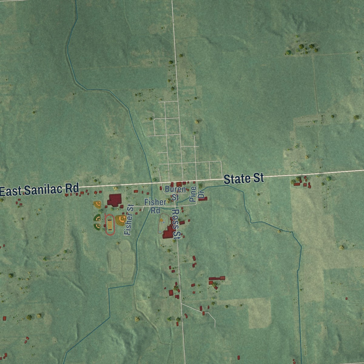 Second close-up of the map of Koylton, Michigan print showing more streets and buildings