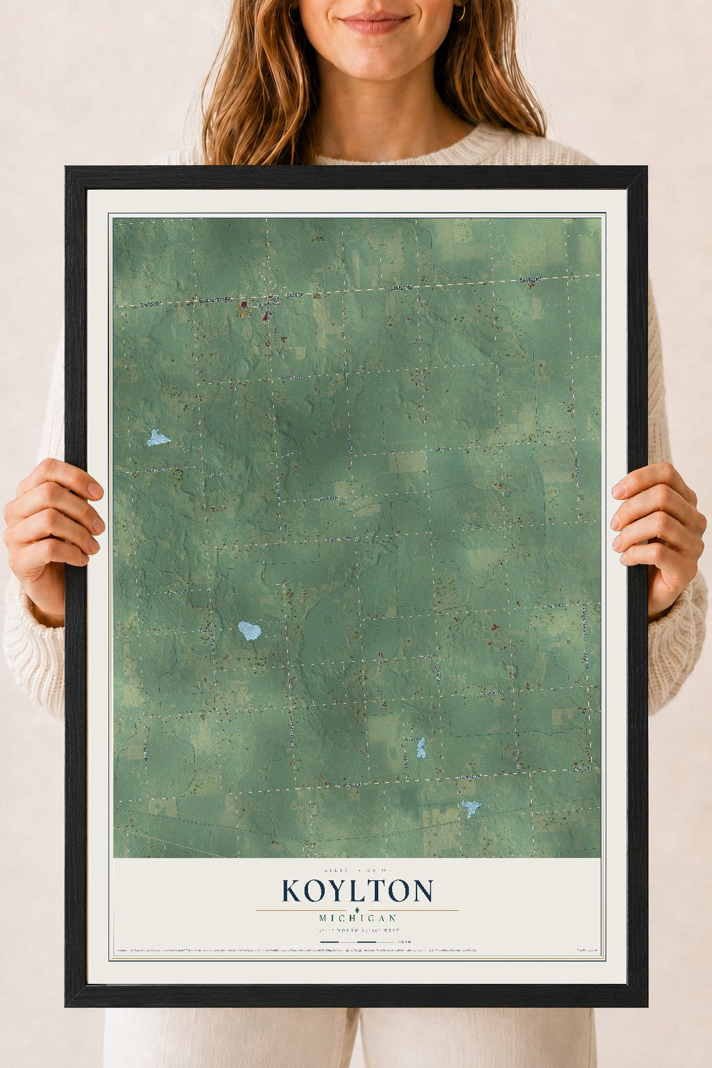 Map of Koylton, Michigan, 18 x 24 inch print in a black wood frame