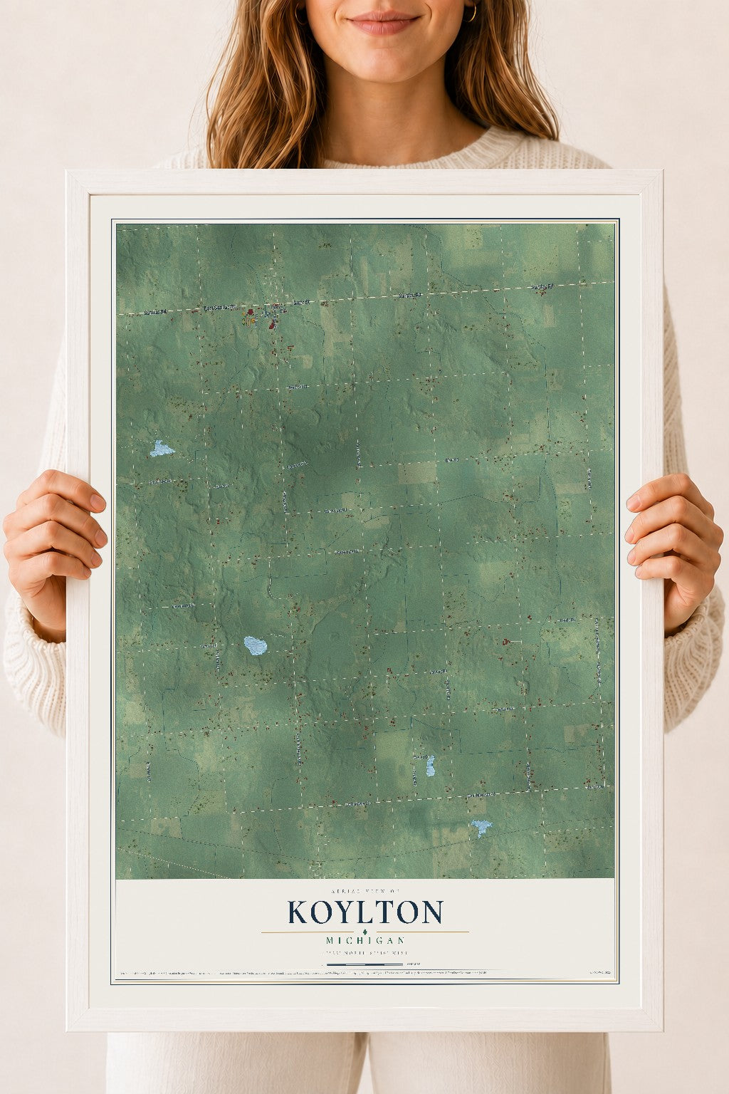 Map of Koylton, Michigan, 18 x 24 inch print in a white wood frame