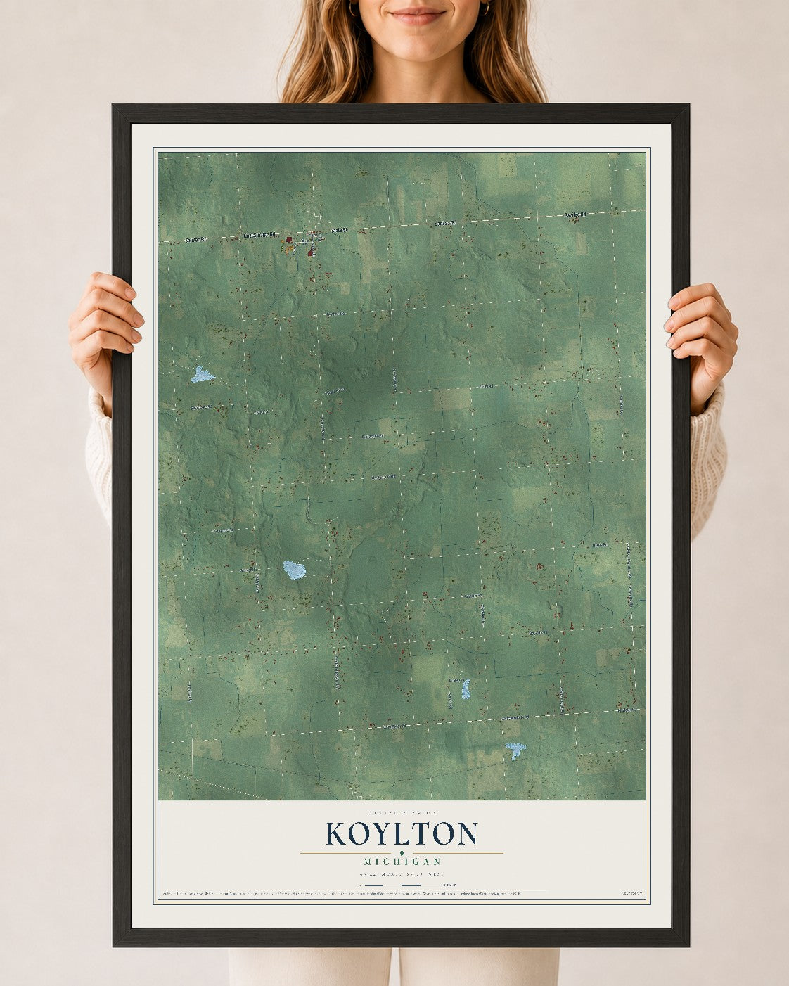 Map of Koylton, Michigan, 24 x 36 inch print in a black wood frame