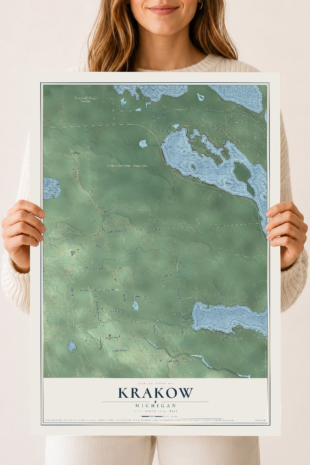 Map of Krakow, Michigan, 18 x 24 inch unframed archival matte print