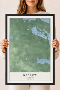 Map of Krakow, Michigan, 18 x 24 inch print in a black wood frame