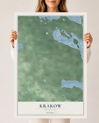 Map of Krakow, Michigan, 24 x 36 inch unframed archival matte print
