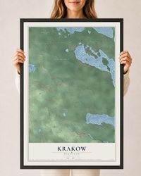 Map of Krakow, Michigan, 24 x 36 inch print in a black wood frame