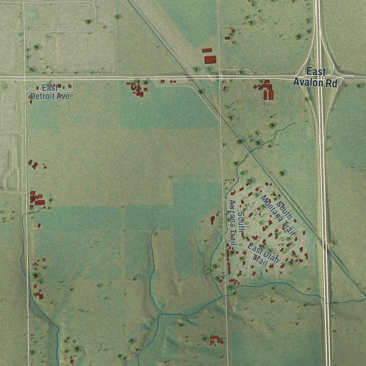Second close-up of the map of La Prairie, Wisconsin print showing more streets and buildings