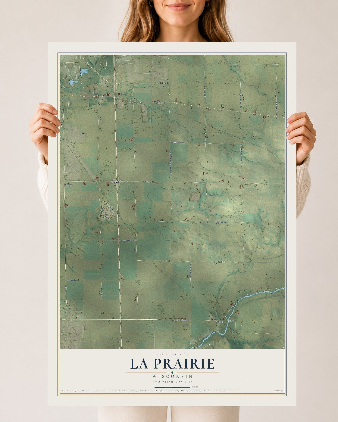 Map of La Prairie, Wisconsin, 24 x 36 inch unframed archival matte print