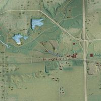 Close-up of the map of La Prairie, Wisconsin print showing street and building detail