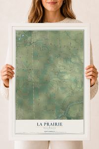 Map of La Prairie, Wisconsin, 18 x 24 inch print in a white wood frame