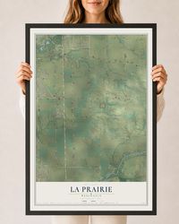 Map of La Prairie, Wisconsin, 24 x 36 inch print in a black wood frame